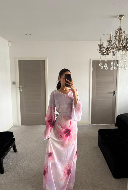Chiffon tie back maxi dress in pink florals