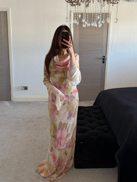 Cowl front seam front maxi dress in summer florals