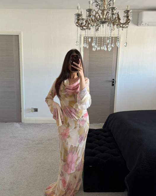 Cowl front seam front maxi dress in summer florals