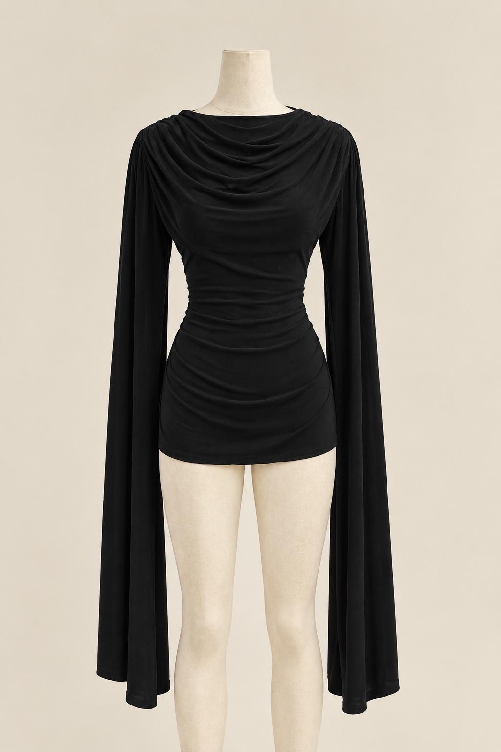 Modest cowl and drape top in black