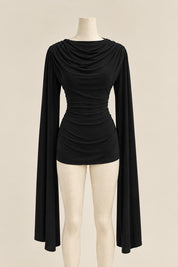 Modest cowl and drape top in black