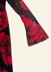 Printed Flared Sleeve Mesh Maxi Dress