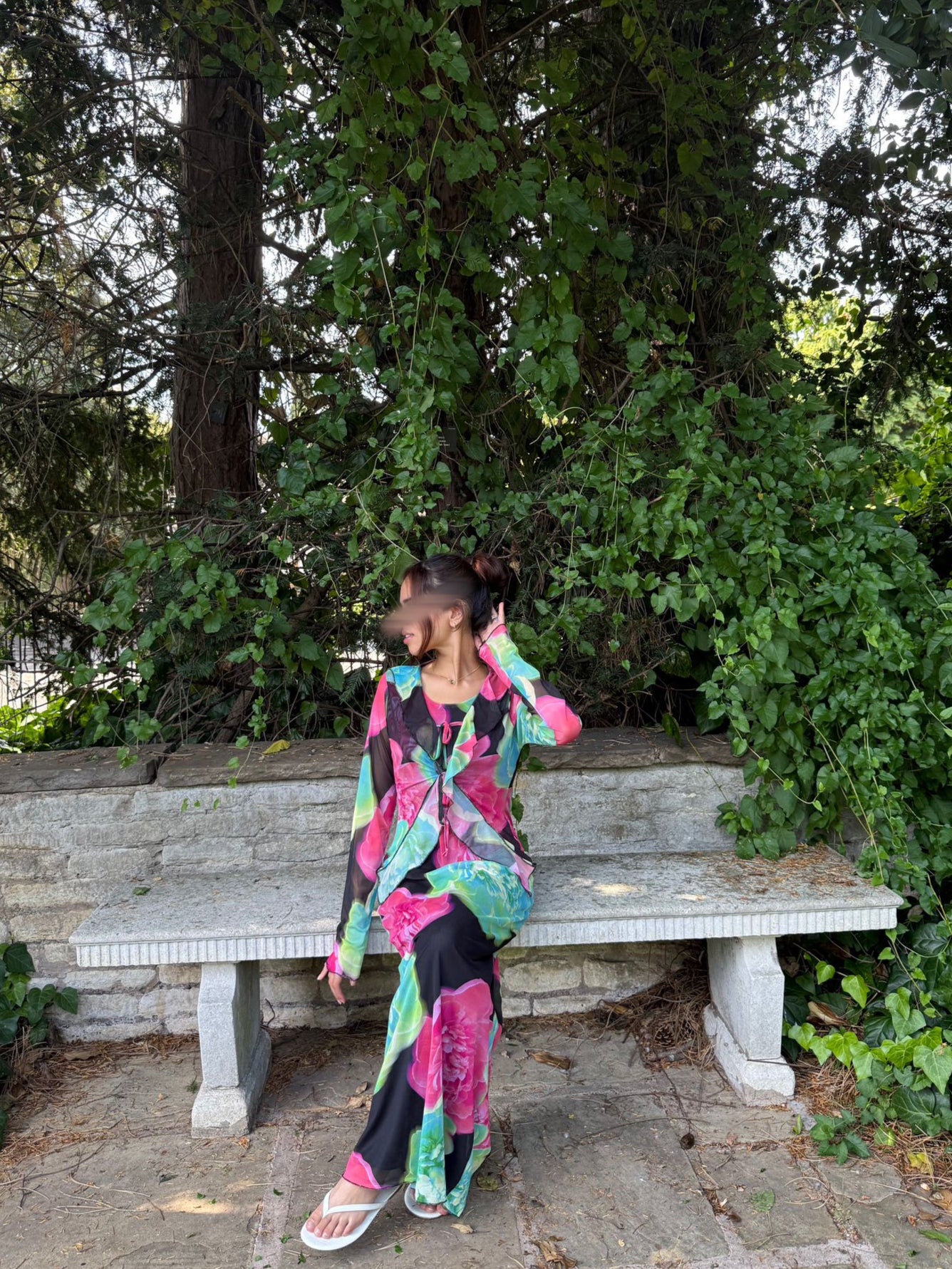 Frill jacket modest dress in florescent florals