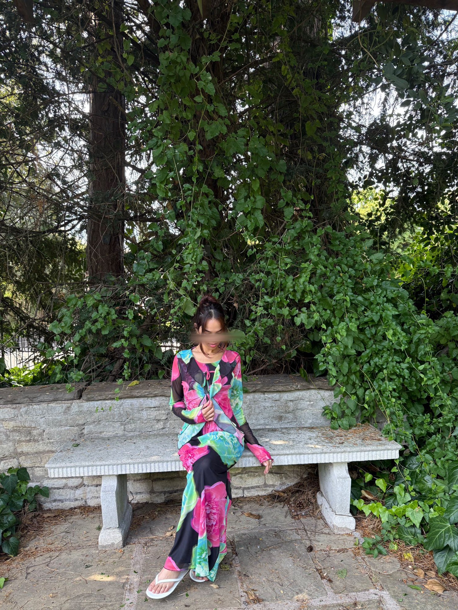 Frill jacket modest dress in florescent florals