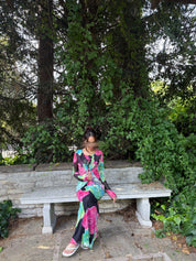 Frill jacket modest dress in florescent florals