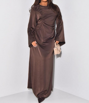 Gathered front satin tie back occasion maxi dress