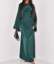 Gathered front satin tie back occasion maxi dress