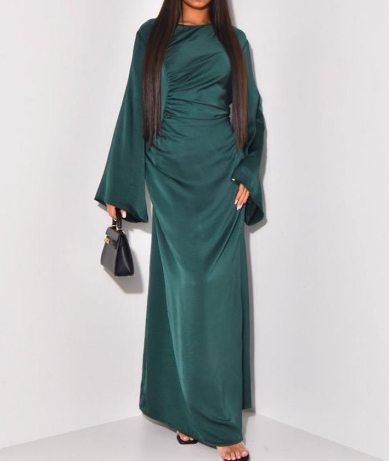 Gathered front satin tie back occasion maxi dress