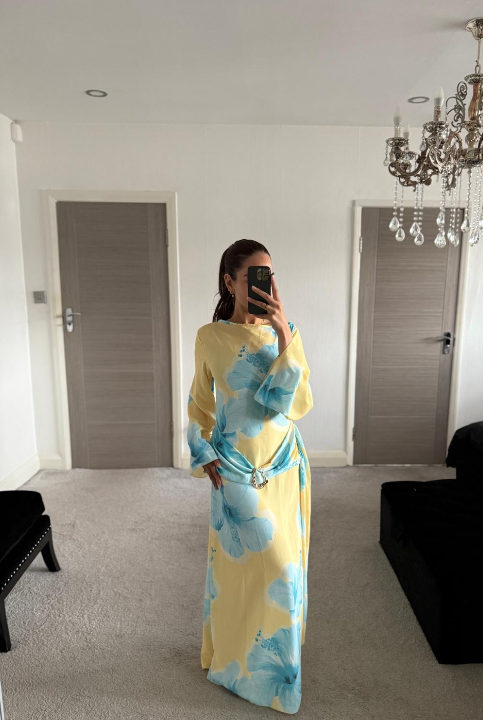Woven trim detail drape maxi dress in yellow bloom
