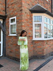 A line Tie back chiffon maxi dress in sage leaf petal