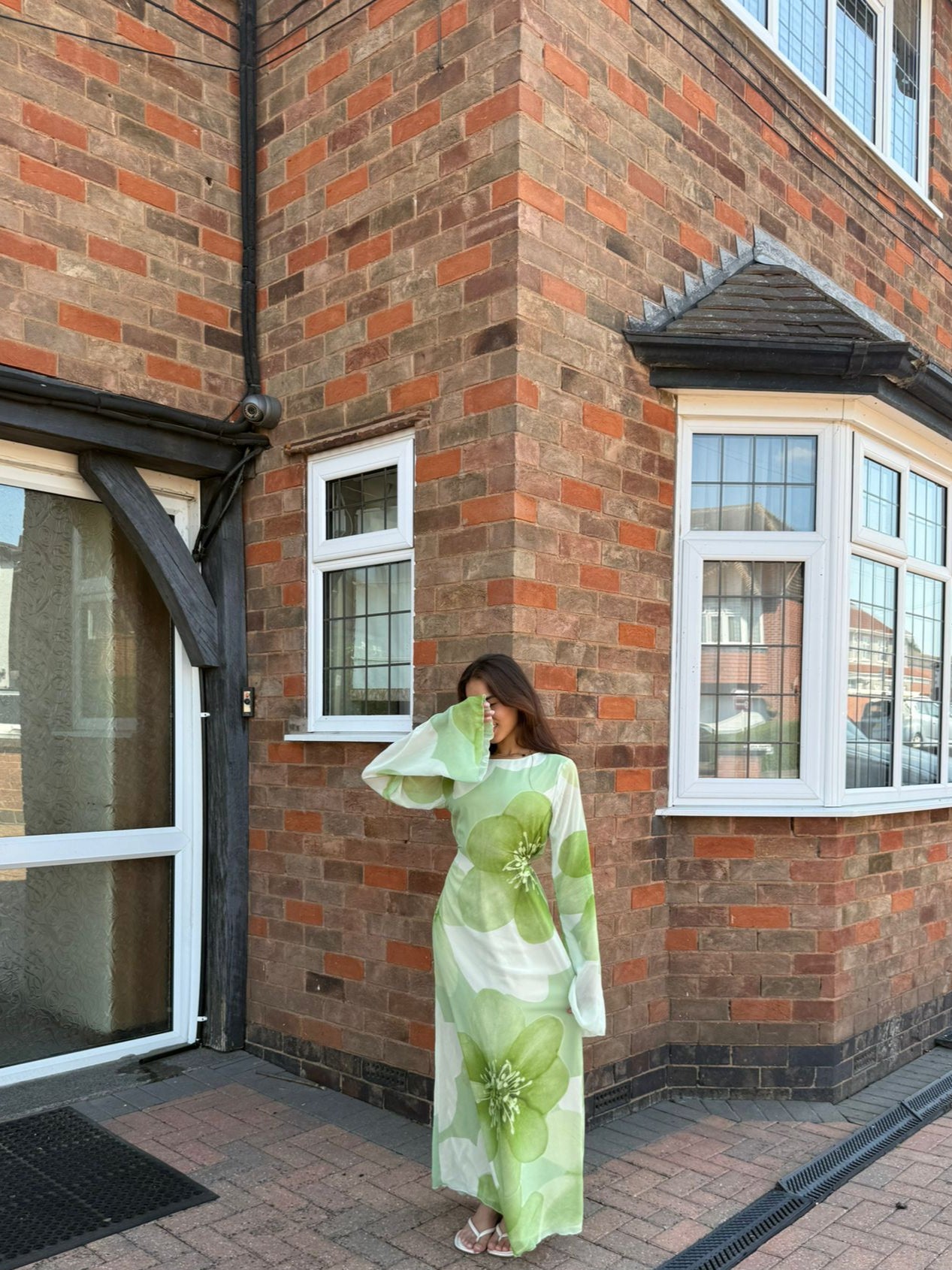 A line Tie back chiffon maxi dress in sage leaf petal