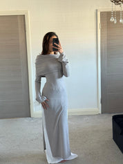 Modest bardot split detail long top in soft rib