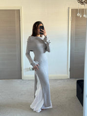 Modest bardot split detail long top in soft rib