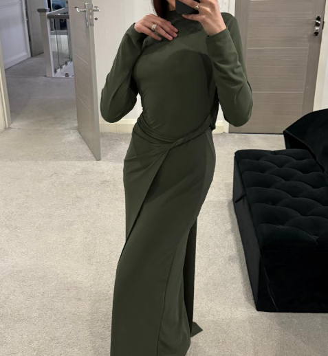 The twist detail long sleeve occasion maxi dress