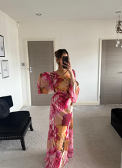 Tie back or tie front chiffon maxi dress in bloom floral