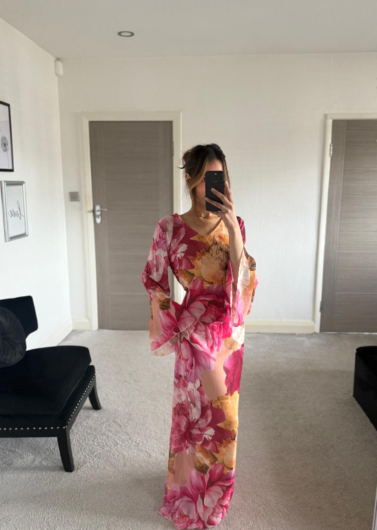 Tie back or tie front chiffon maxi dress in bloom floral