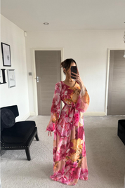 Tie back or tie front chiffon maxi dress in bloom floral