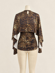cape overlay modest long top in leopard