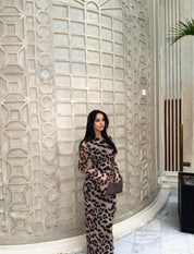 Seam detail mesh maxi dress in fierce leopard