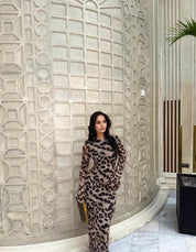 Seam detail mesh maxi dress in fierce leopard