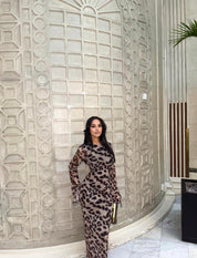 Seam detail mesh maxi dress in fierce leopard