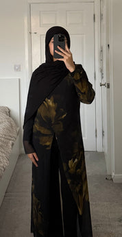 Modest long top dress in green olive bloom