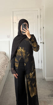 Modest long top dress in green olive bloom