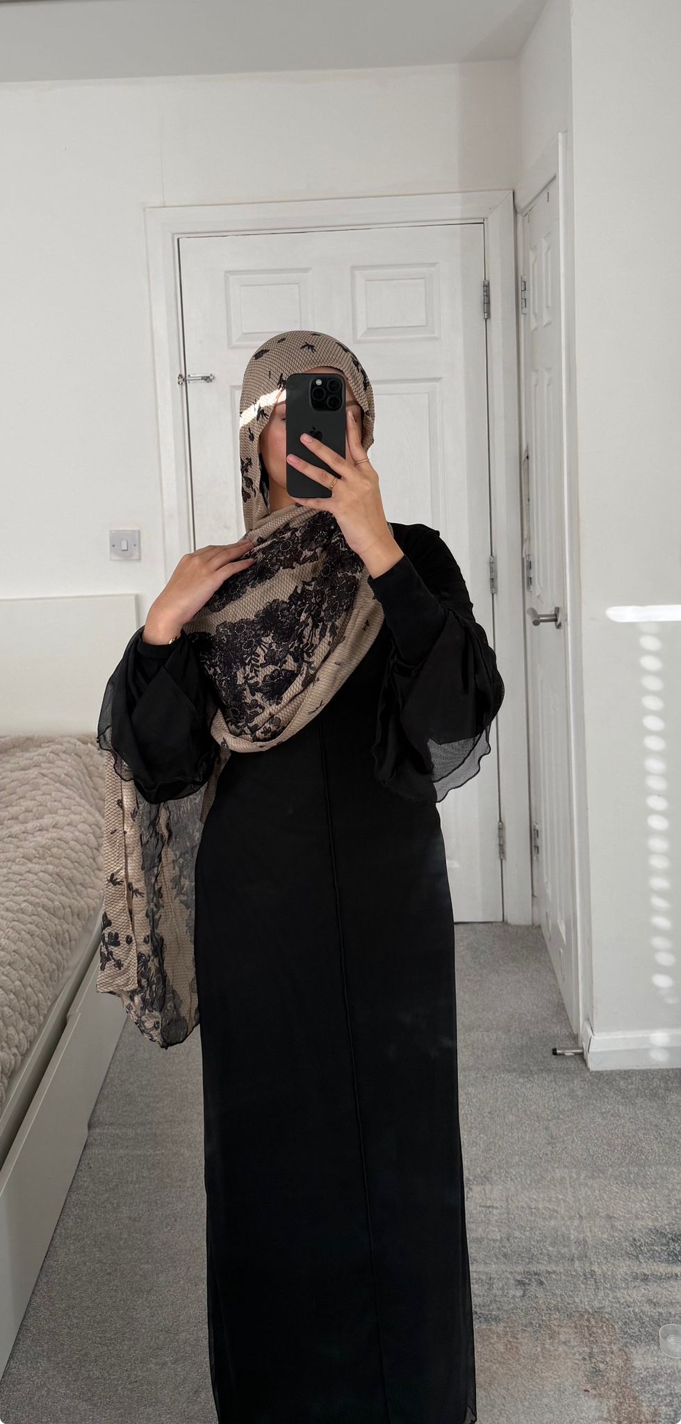 Seam detail modest mesh maxi dress