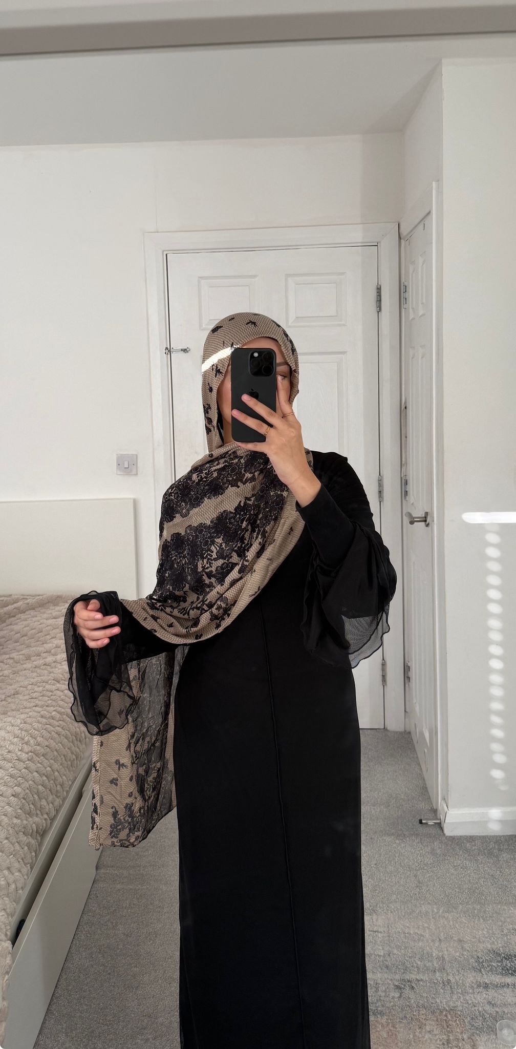 Seam detail modest mesh maxi dress