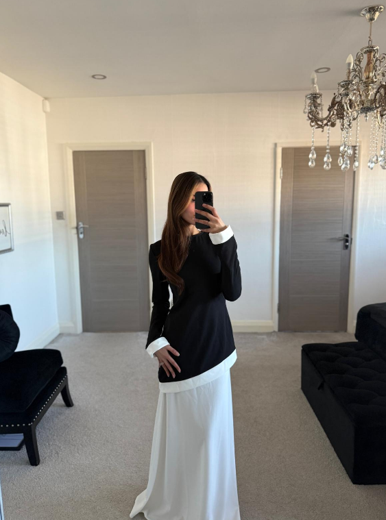 Two piece modest maxi dress in monochrome