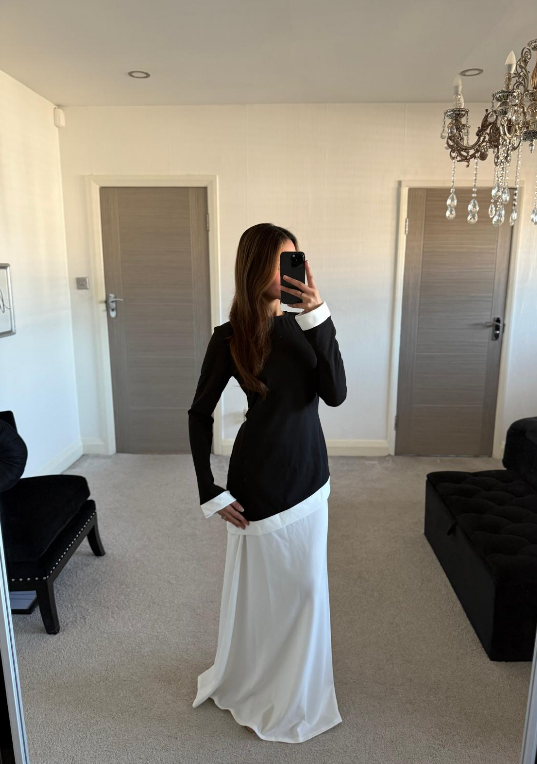 Two piece modest maxi dress in monochrome