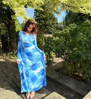 Tie back chiffon dress in mixed blue myst