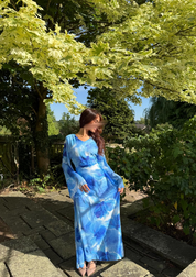 Tie back chiffon dress in mixed blue myst