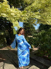 Tie back chiffon dress in mixed blue myst