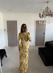 Mesh drape modest maxi dress in ombre