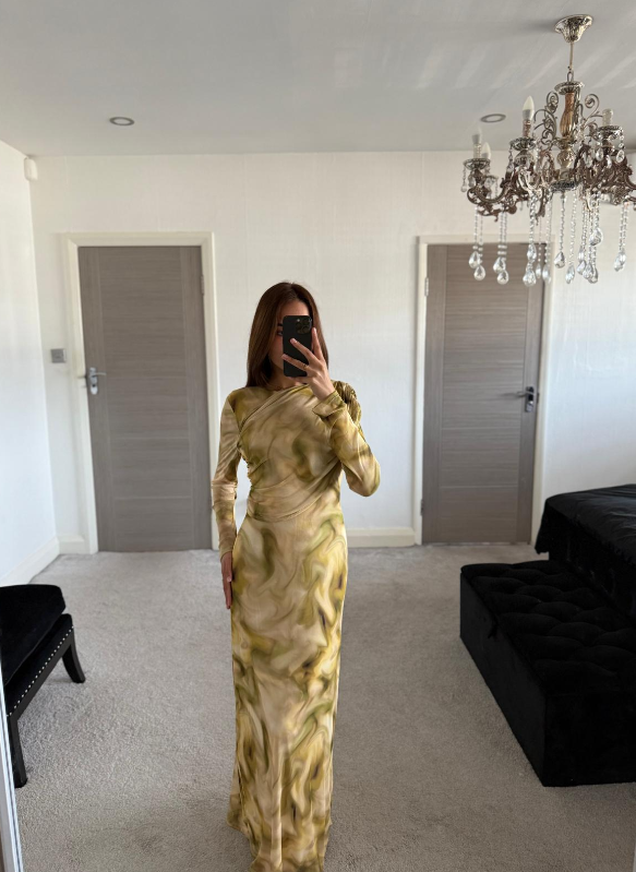 Mesh drape modest maxi dress in ombre