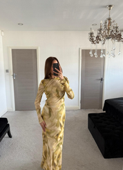 Mesh drape modest maxi dress in ombre