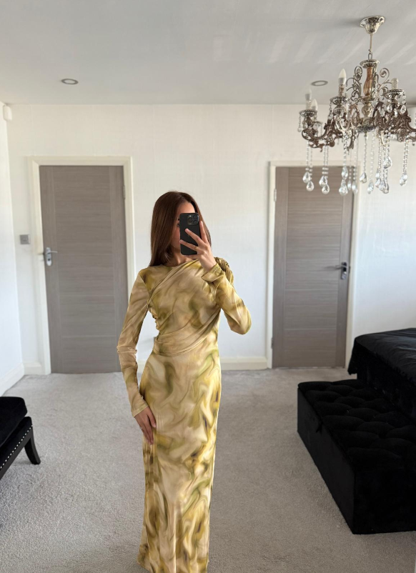Mesh drape modest maxi dress in ombre