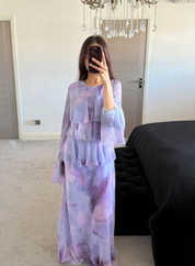 Frill over lay chiffon maxi dress in lilac tie dye