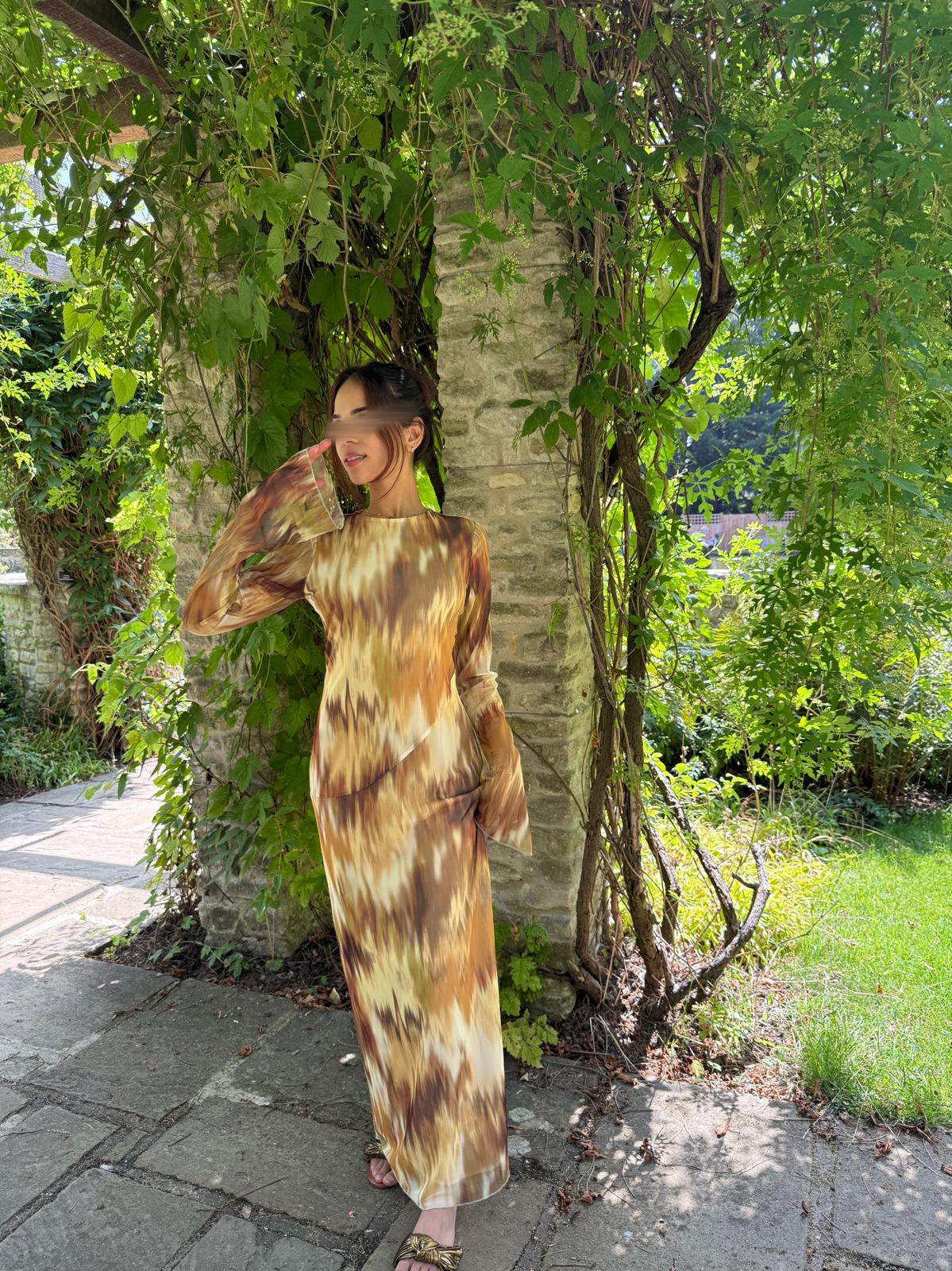 Mesh split sleeve maxi dress in ombre yellow