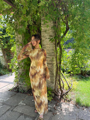 Mesh split sleeve maxi dress in ombre yellow