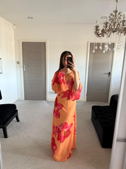 Chiffon tie back maxi dress in orange bloom