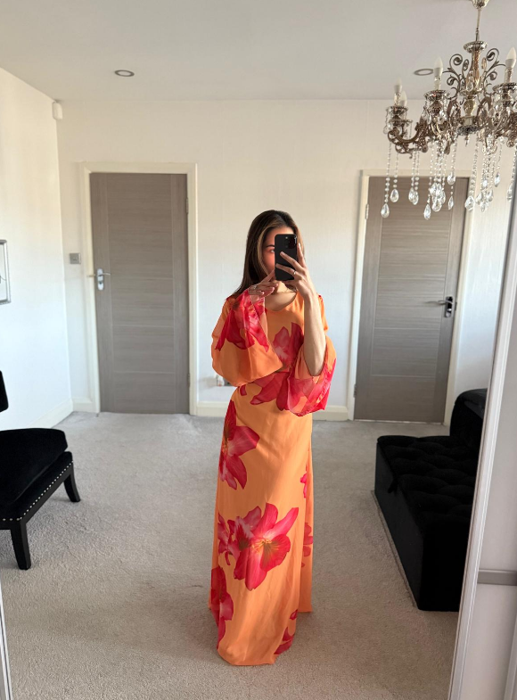 Chiffon tie back maxi dress in orange bloom