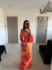 Chiffon tie back maxi dress in orange bloom