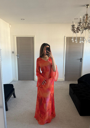 Tie back chiffon dress in pastel orange tie dye