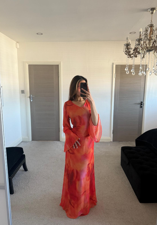 Tie back chiffon dress in pastel orange tie dye