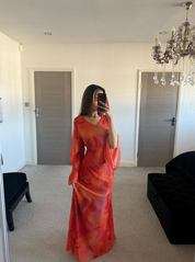 Tie back chiffon dress in pastel orange tie dye