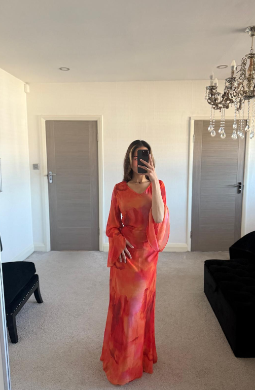 Tie back chiffon dress in pastel orange tie dye