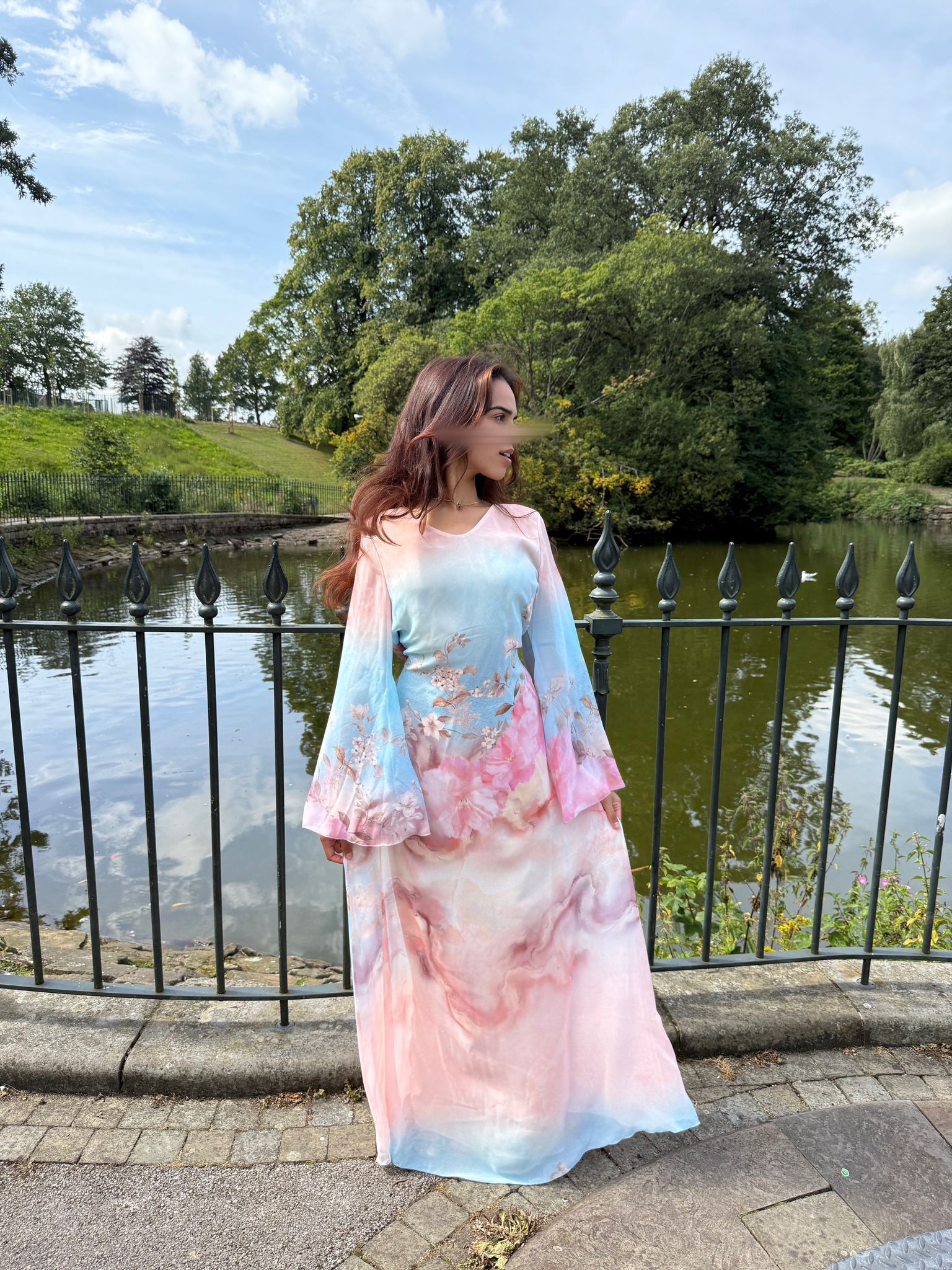 Chiffon tie back maxi dress in angelic florals