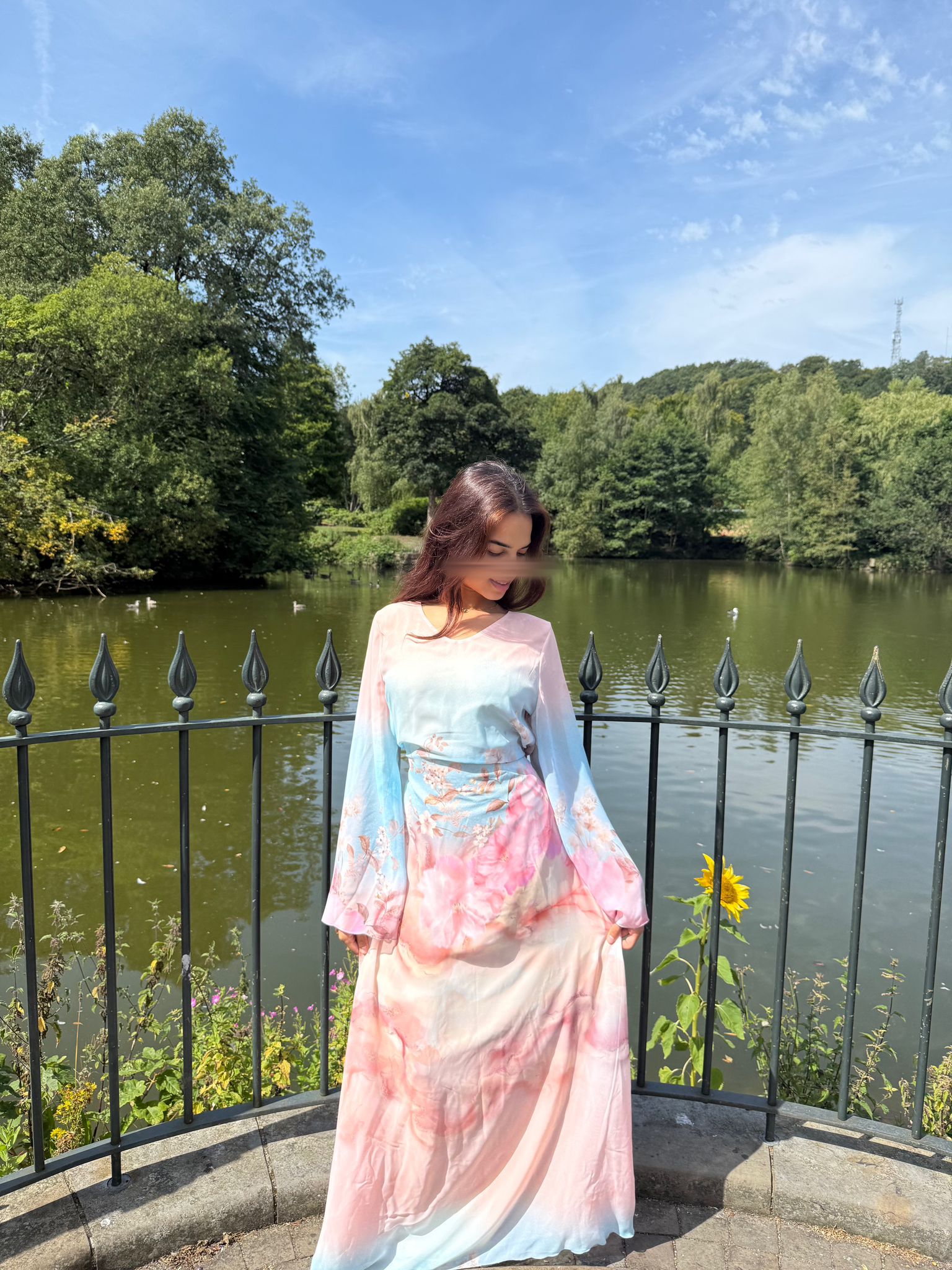 Chiffon tie back maxi dress in angelic florals